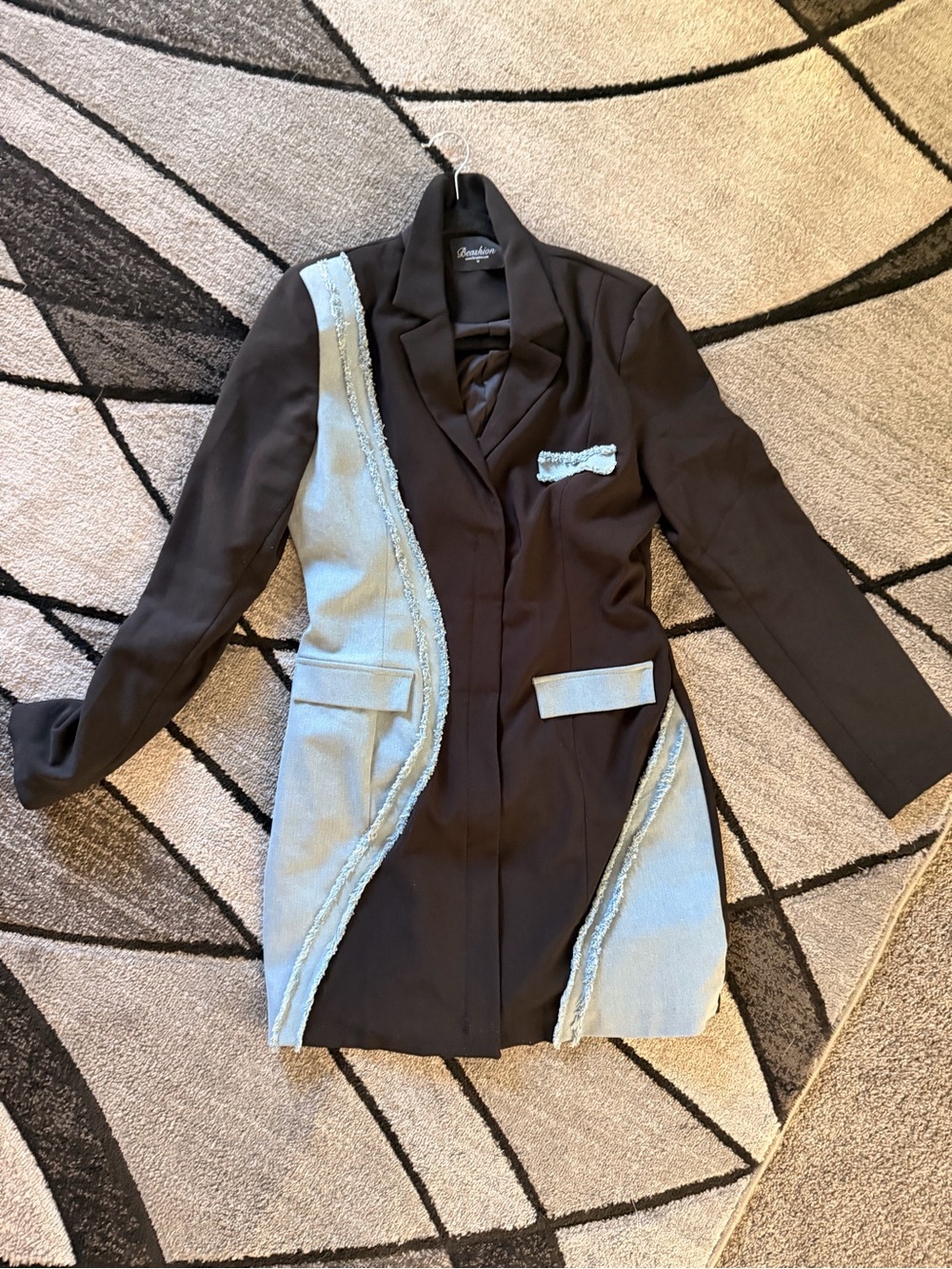 Black Blazer with Light Blue Frayed Trim - Picture 3 of 6